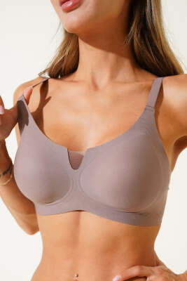 Transparan Detay Sıfır His Ziro Gram Sütyen Vizon - MİSS FELİZ