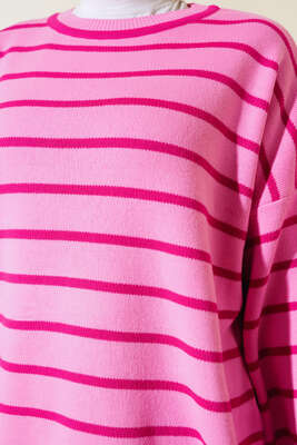 Triko Çizgili Tunik Pembe - Tunik