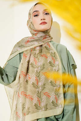Tropikal Yaprak Desen Şal Çağla Yeşili