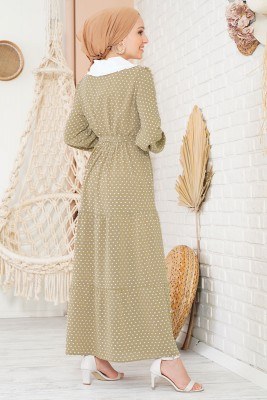 Tüvit Görünümlü Bebe Yaka Camel Elbise - Tesettür Elbise