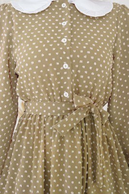 Tüvit Görünümlü Bebe Yaka Camel Elbise - Tesettür Elbise