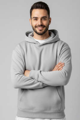 Üç İplik Kapüşonlu Unisex Sweatshirt Gri - GÜRZA TEKSTİL
