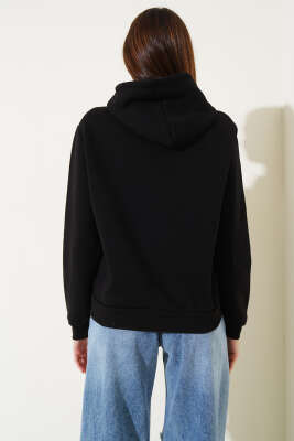 Üç İplik L.A Baskılı Sweatshirt Siyah - Kadın Giyim Modelleri