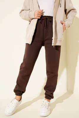 Üç İplik Lastikli Jogger Pantolon Kahve 