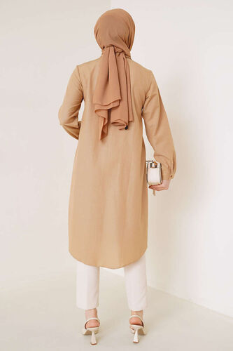 Uzun Model Klasik Yaka Latte Tunik - Tunik