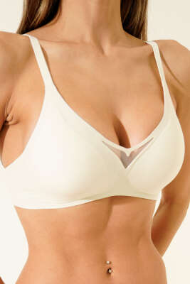 V Transparan Sıfır His Ziro Gram Sütyen Ekru - MİSS FELİZ