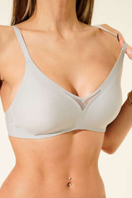 V Transparan Sıfır His Ziro Gram Sütyen Gri - MİSS FELİZ