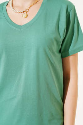 V Yaka Basic T-shirt Çağla Yeşili - Kadın Giyim Modelleri