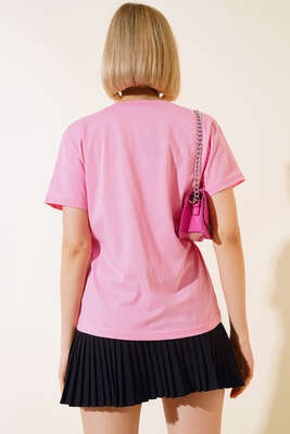 V Yaka Basic T-shirt Pembe - Kadın Giyim Modelleri