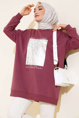 Varak Baskılı Sweatshirt Burgonya - EKRU TEX