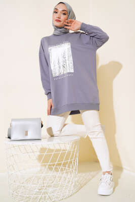 Varak Baskılı Sweatshirt Gri - EKRU TEX