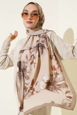 Vintage Rose Desen Şal Vizon-09 