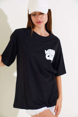 Wellhess Baskılı T-shirt Siyah - Yeni Giyim