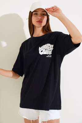 Wellhess Baskılı T-shirt Siyah - Yeni Giyim