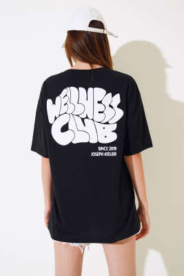 Wellhess Baskılı T-shirt Siyah - Yeni Giyim