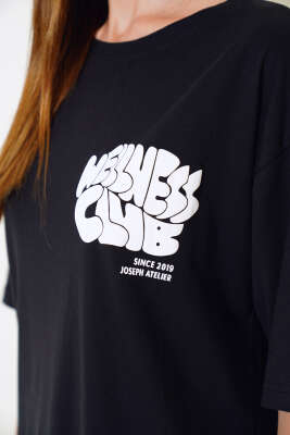 Wellhess Baskılı T-shirt Siyah - Yeni Giyim