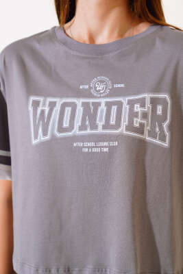 Wonder Baskılı T-Shirt Füme - Yeni Giyim