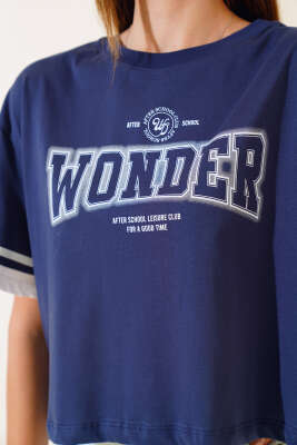 Wonder Baskılı T-Shirt Lacivert - Yeni Giyim