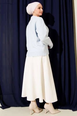 Yaka Fularlı Triko Kazak Mavi - Triko Kazak