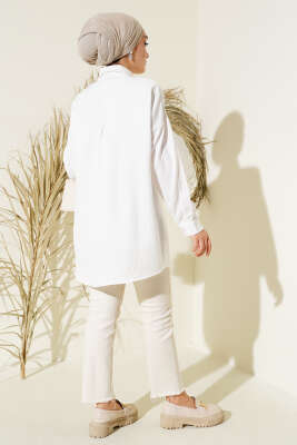 Yaka Taş Detaylı Gömlek Beyaz - Gömlek