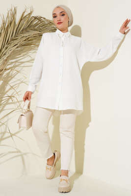 Yaka Taş Detaylı Gömlek Beyaz - Gömlek