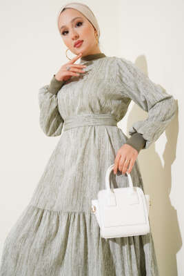 Yaka Ve Kol Ribanalı Elbise Haki - Elbise