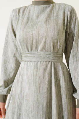 Yaka Ve Kol Ribanalı Elbise Haki - Elbise