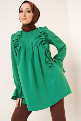 Yakası Nervürlü Tunik Zümrüt Yeşili 