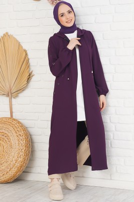 Yan Cepli Fermuarlı Mor Kap