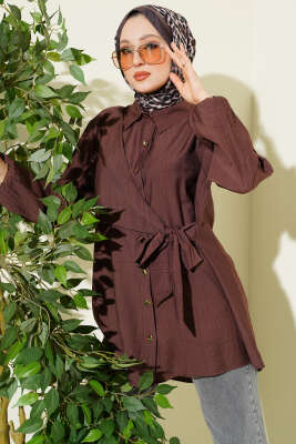 Yan Parça Bağlamalı Salaş Gömlek Kahve 