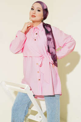 Yan Parça Bağlamalı Salaş Gömlek Pembe 
