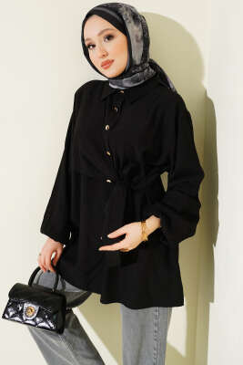 Yan Parça Bağlamalı Salaş Gömlek Siyah - Gömlek