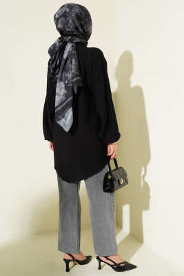 Yan Parça Bağlamalı Salaş Gömlek Siyah - Gömlek