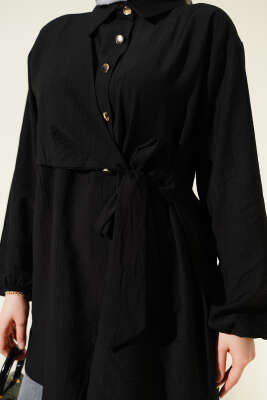 Yan Parça Bağlamalı Salaş Gömlek Siyah - Gömlek