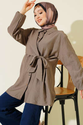 Yan Parça Bağlamalı Salaş Gömlek Vizon 