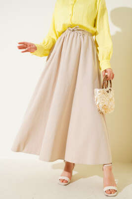 Yandan Cepli Basic Etek Bej 