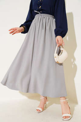 Yandan Cepli Basic Etek Gri 