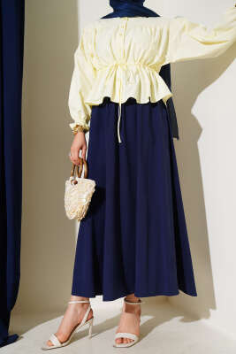 Yandan Cepli Basic Etek Lacivert 