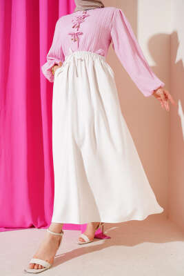 Yandan Cepli Basic Etek Beyaz 