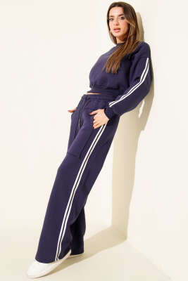 Yanları Şeritli Üç İplik Sweatli İkili Takım Lacivert - DİVON