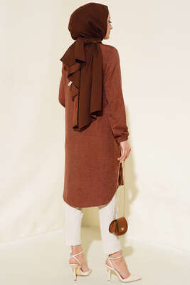 Yanları Taş Detaylı Tunik Kahve - Tunik