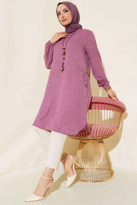 Yanları Taş Detaylı Tunik Lila - Tunik