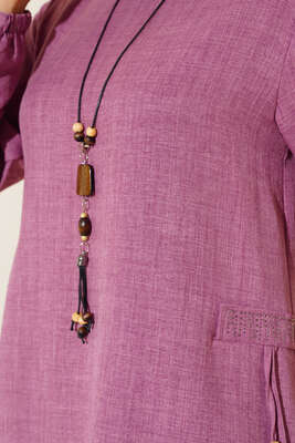 Yanları Taş Detaylı Tunik Lila - Tunik