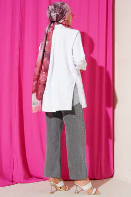 Yanları Tüllü Çift Yaka Gömlek Beyaz - Gömlek