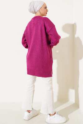 Yanları Yırtmaçlı Yumoş Triko Tunik Mürdüm - Triko Tunik