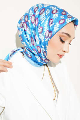 Yaprak Desenli Bambu Eşarp Saks - MODA KAŞMİR