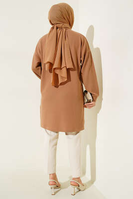 Yaprak Parlak Taşlı Tunik Camel - Tunik