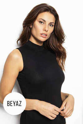 Yarım Boğazlı Kolsuz Body Beyaz - MİSS ELİT