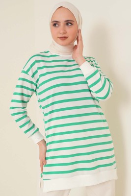 Yatay Şeritli Tunik Yeşil