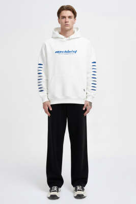 Yırtık Efektli Nakışlı Erkek Sweatshirt Ekru - Erkek Sweatshirt